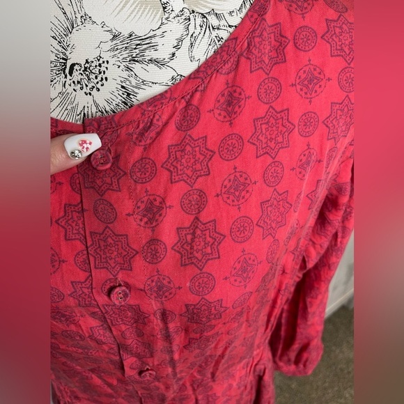 GRANDMA MAMA DAUGHTER Dress Button Down Red Pink Cotton Sz Large - Picture 5 of 6